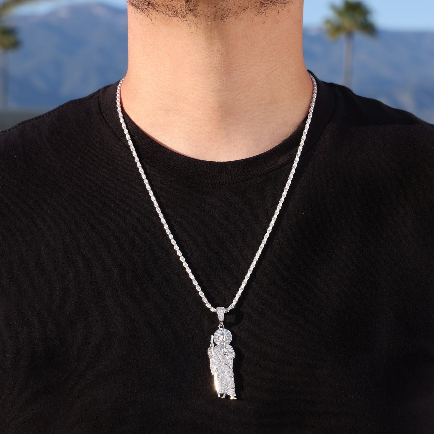 Fully Iced Out San Judas Pendant - 925 Silver