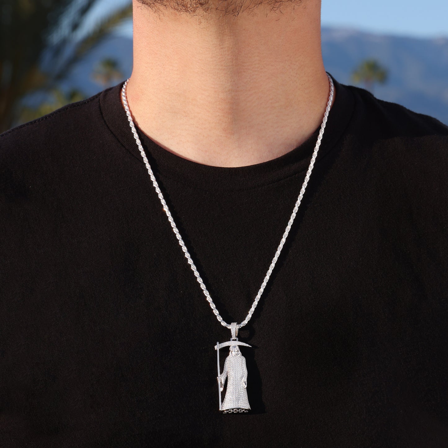 Iced Out Santa Muerte/Grim Reaper Pendant - 925 Silver