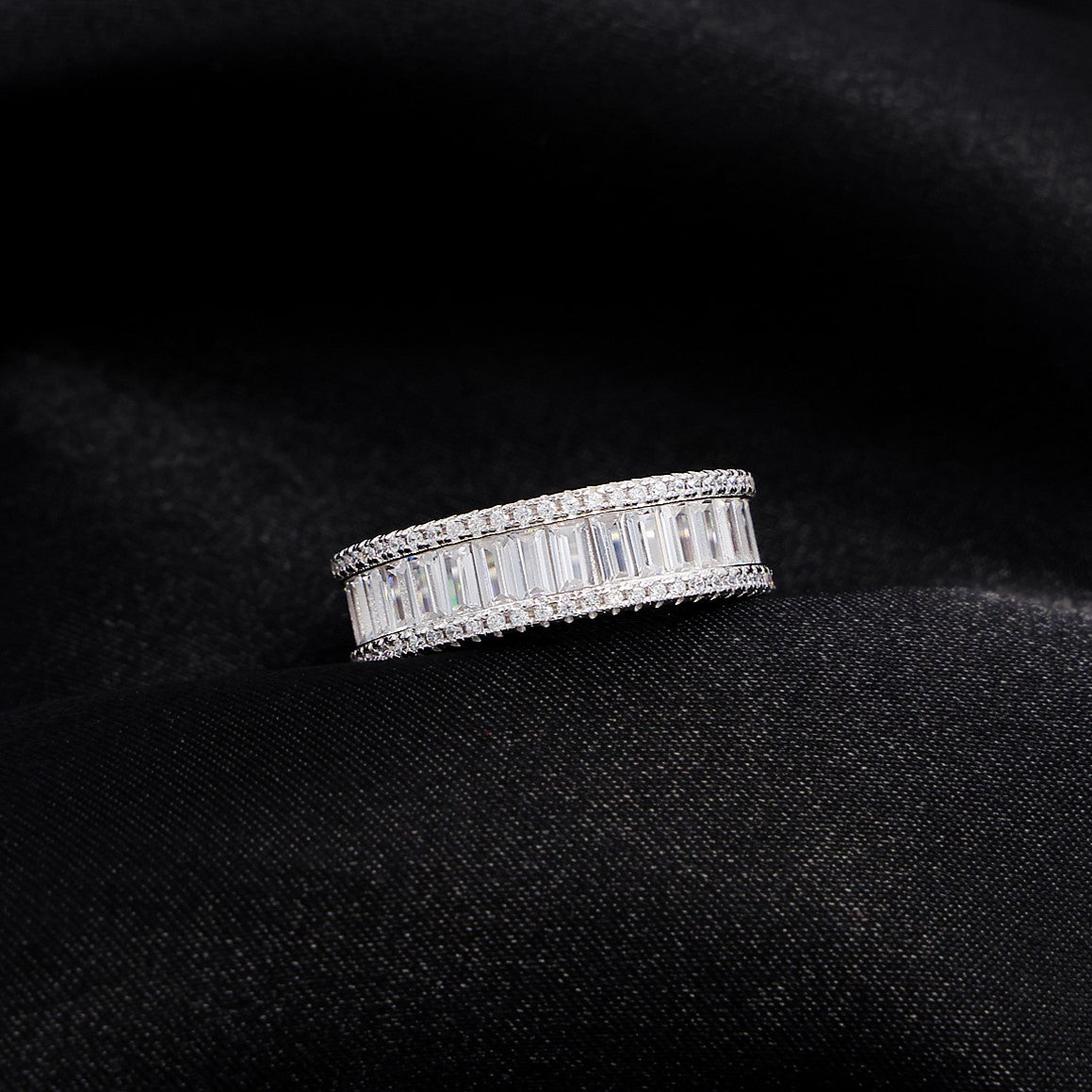 Iced Baguette Eternity Band Ring - 925 Silver