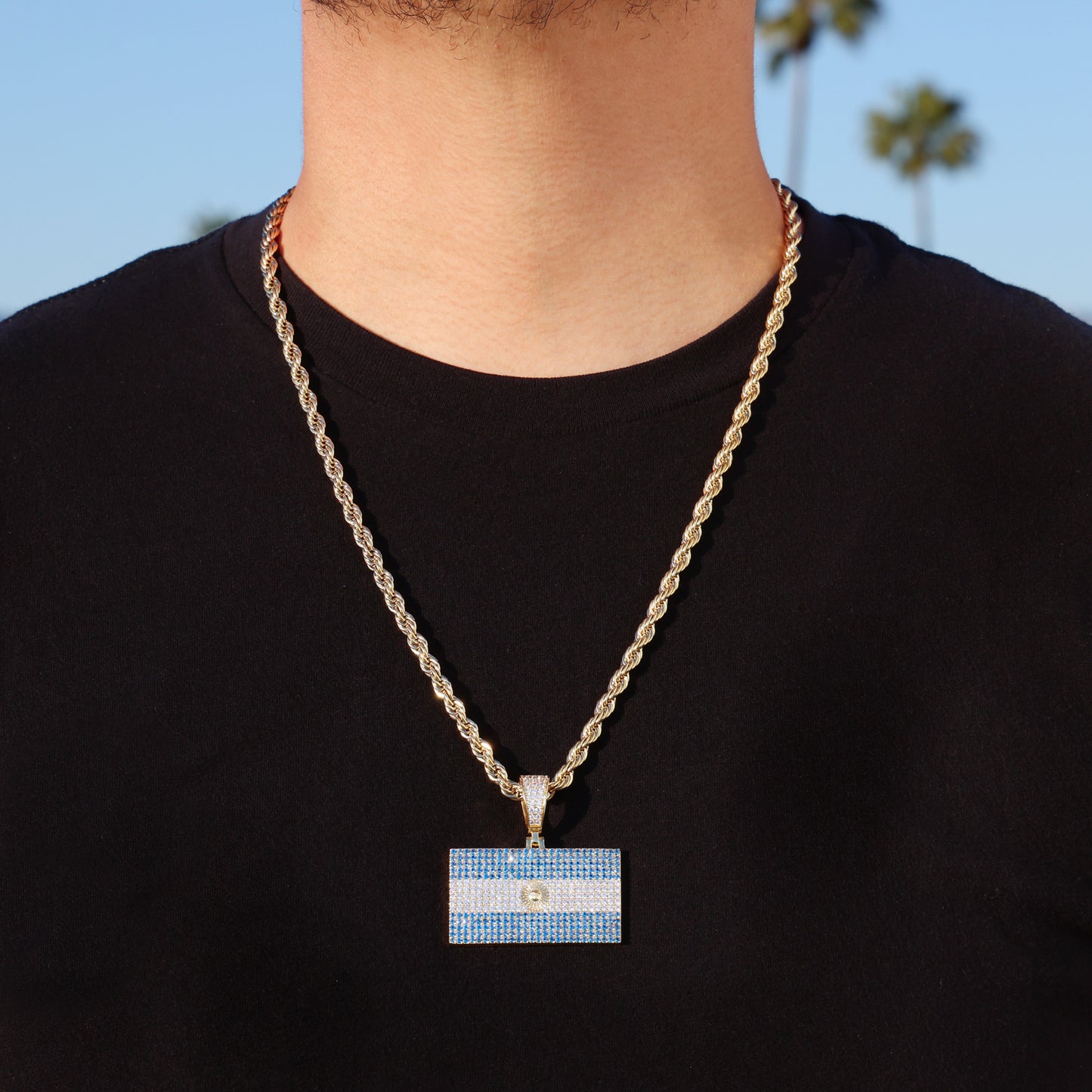 Iced out Argentina Flag Pendant - Gold