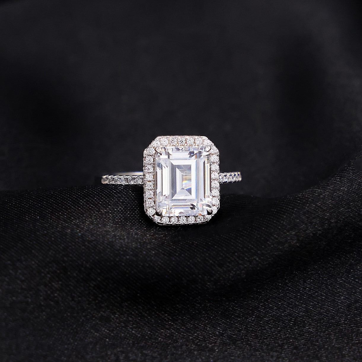 Iced Emerald Cut Ring - 925 Silver