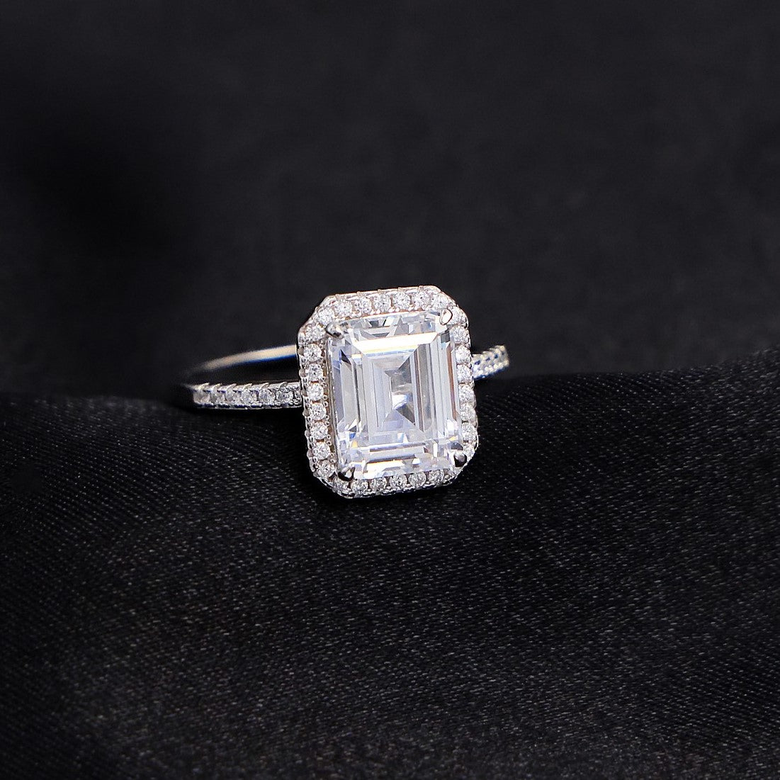 Iced Emerald Cut Ring - 925 Silver