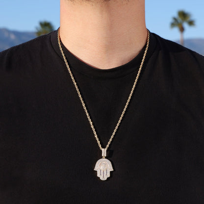 Iced out Hamsah Baguette Pendant - Gold