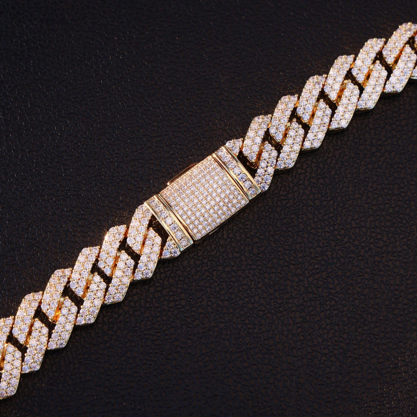 13mm Moissanite Prong Link Chain - Gold over 925 Silver