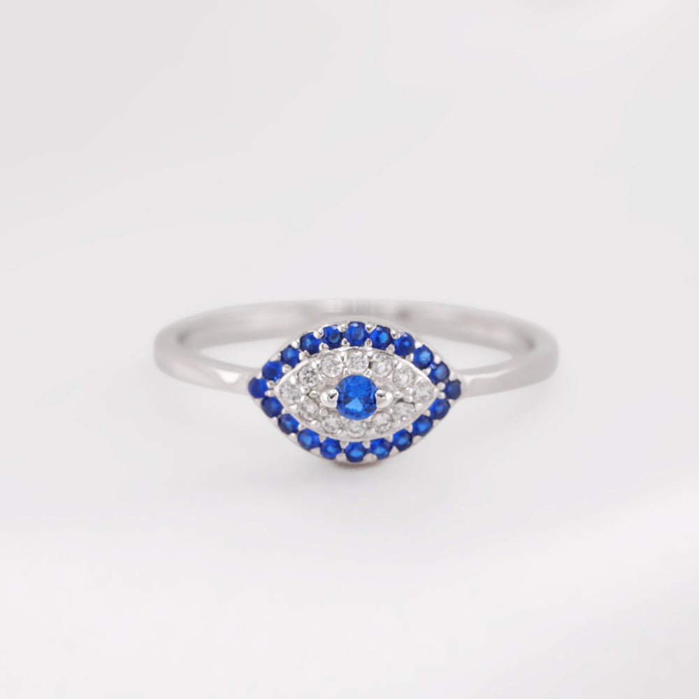 Small Evil Eye CZ Diamond Ring - 925 Silver