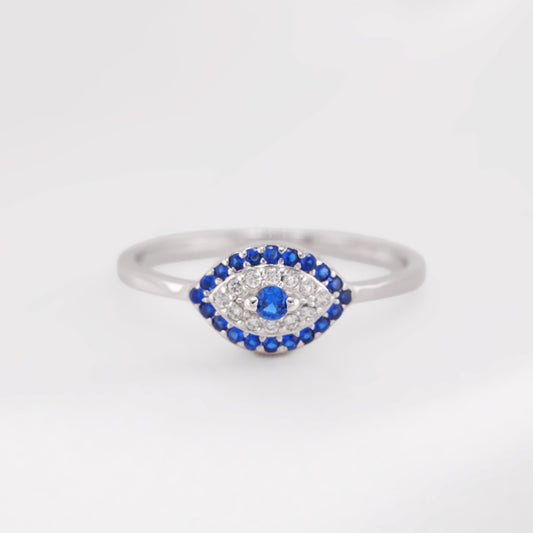 Small Evil Eye CZ Diamond Ring - 925 Silver