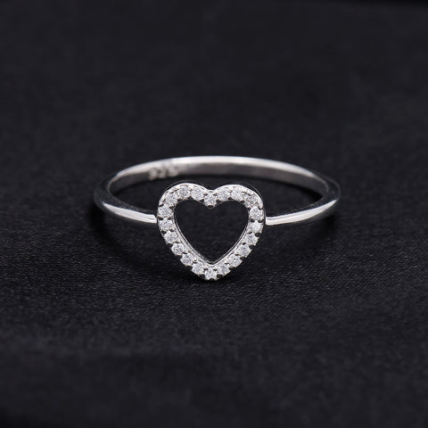 Small Iced Heart Ring - 925 Silver