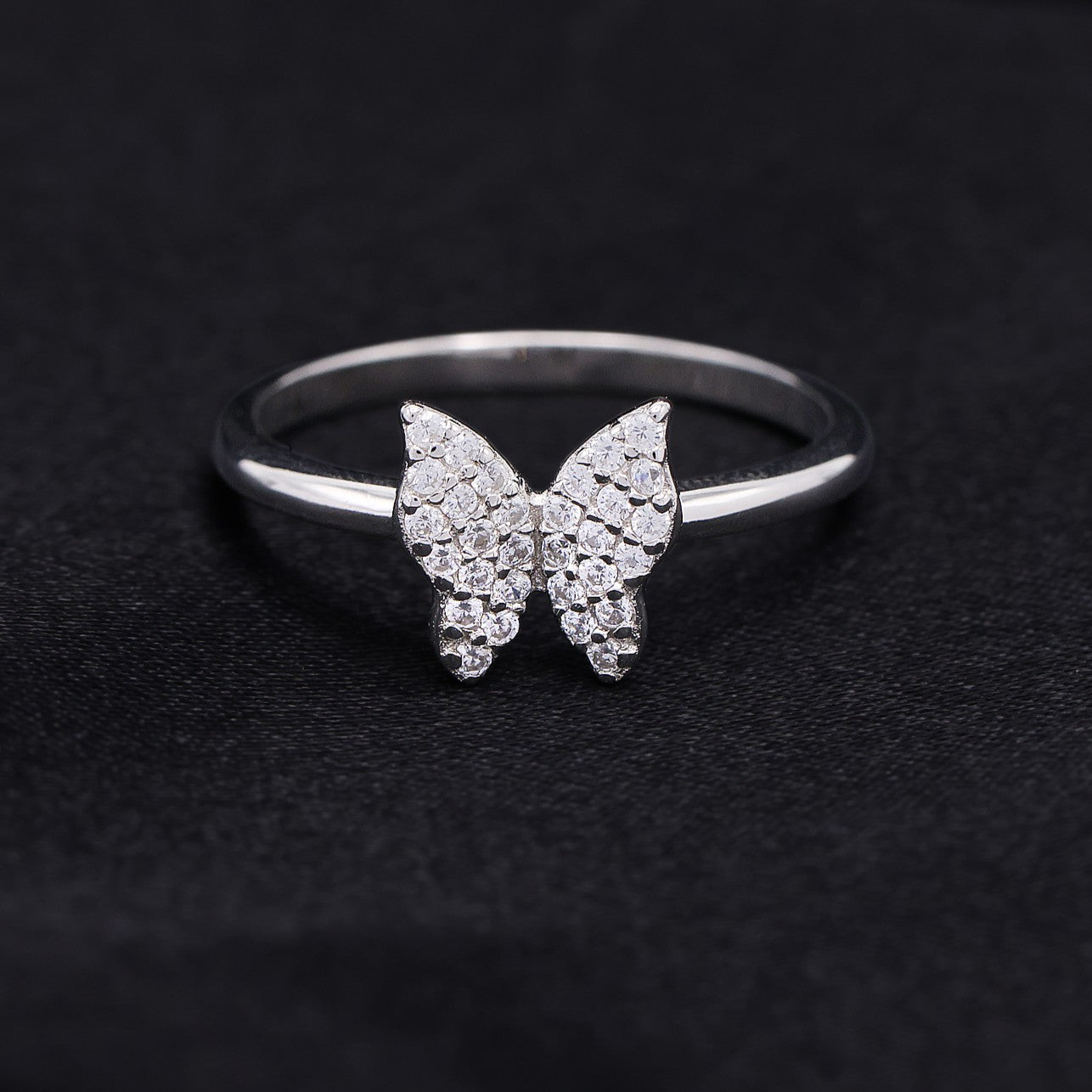 Small Iced Butterfly Ring - 925 Silver