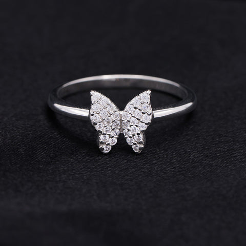 Small Iced Butterfly Ring - 925 Silver
