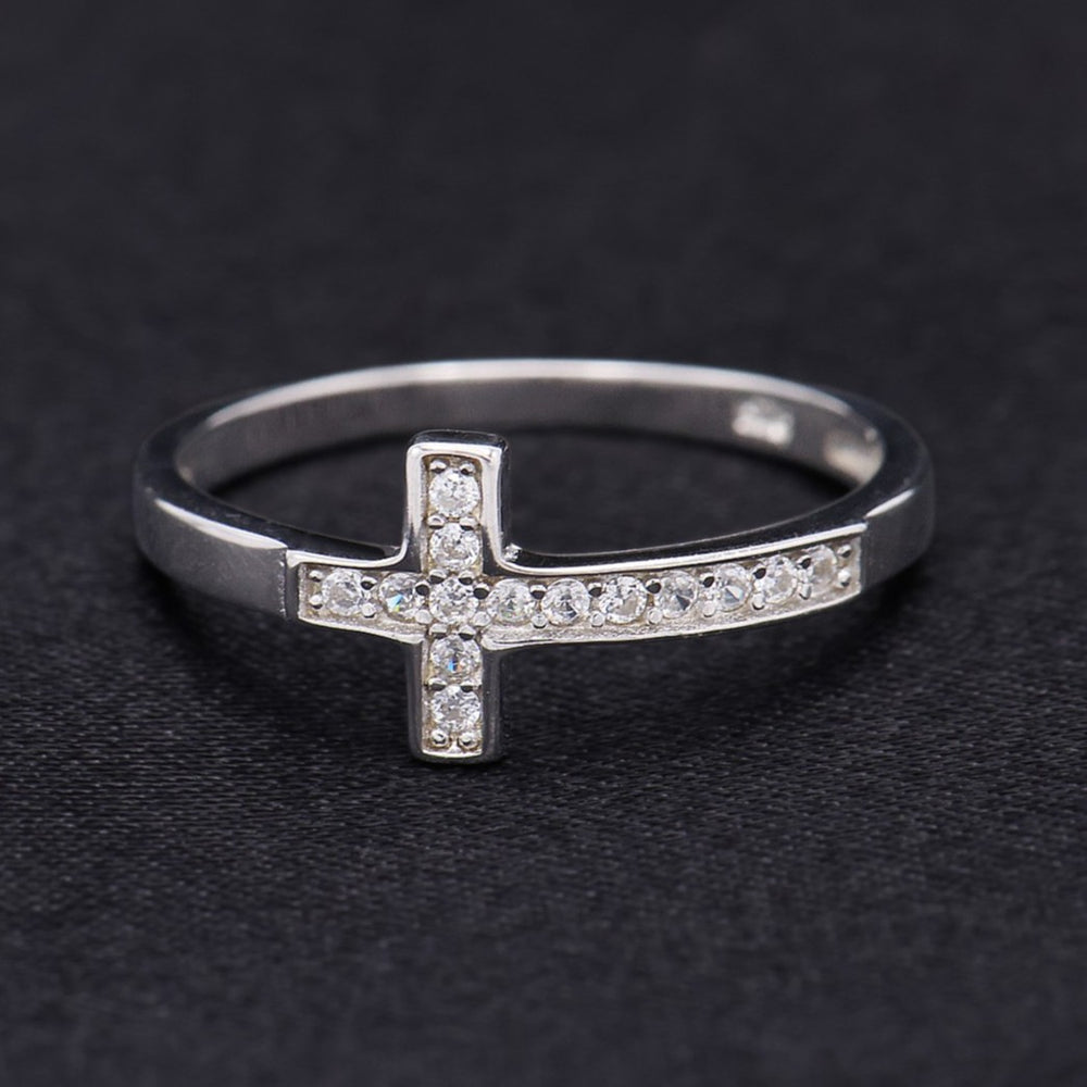Iced Sideway Cross Ring - 925 Silver