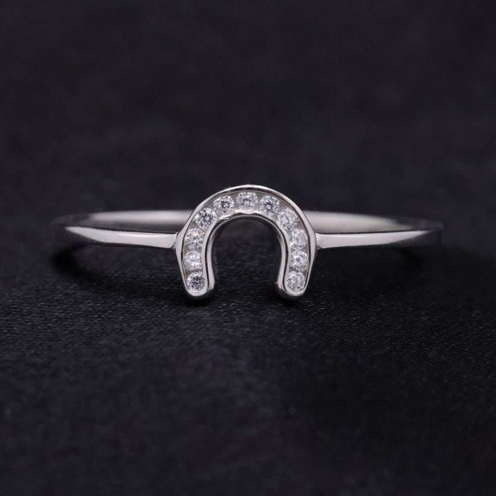 Small Iced Horseshoe Ring - 925 Silver