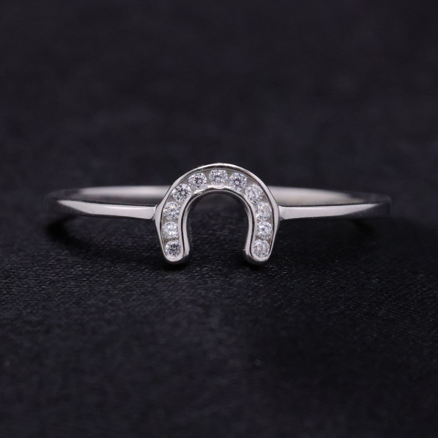 Small Iced Horseshoe Ring - 925 Silver
