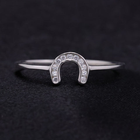 Small Iced Horseshoe Ring - 925 Silver