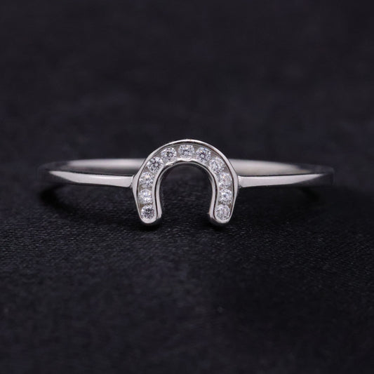 Small Iced Horseshoe Ring - 925 Silver