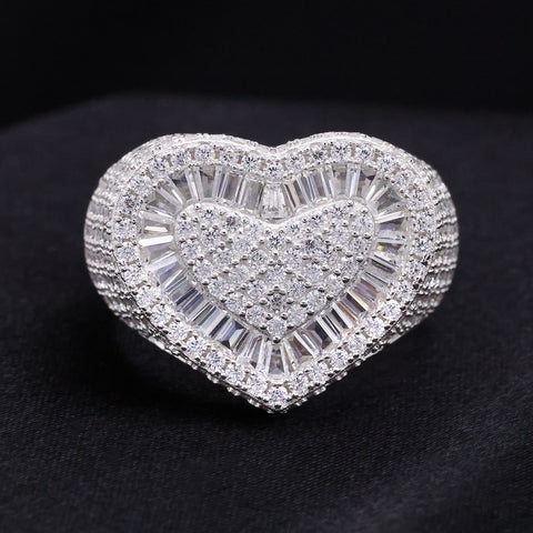 Fully Iced Heart Ring - 925 Silver