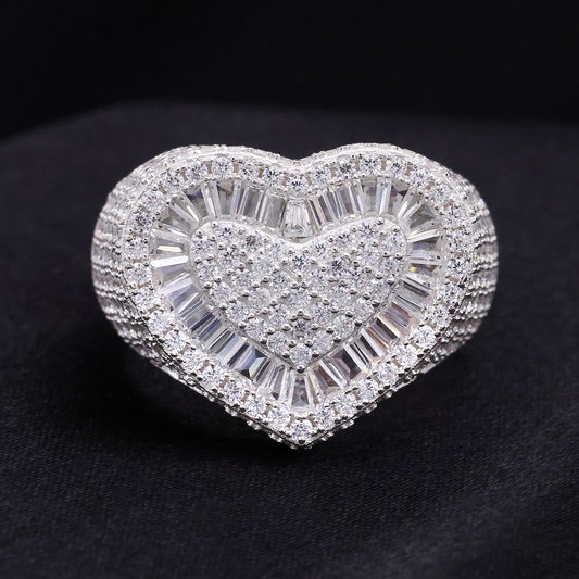 Fully Iced Heart Ring - 925 Silver