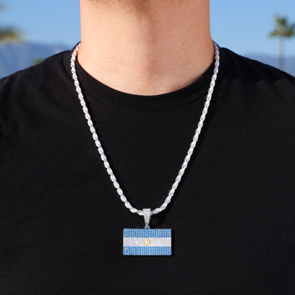 Iced out Argentina Flag Pendant - 925 Silver