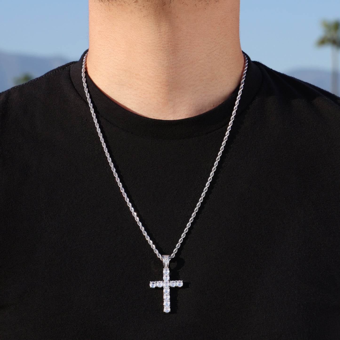 Large Diamond Cross Pendant - White Gold