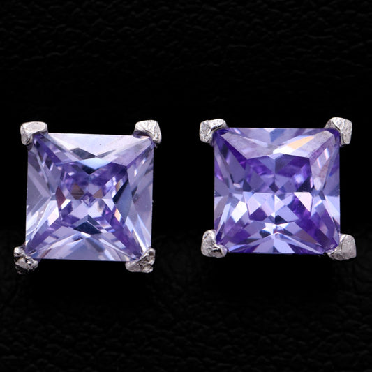 Square Cut Lavender Stud Earrings - 925 Silver