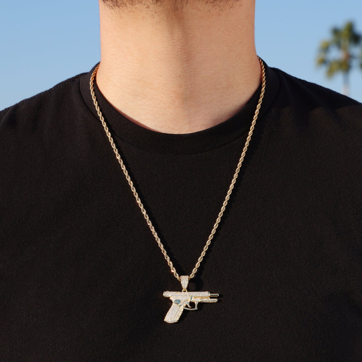 Iced Out Handgun pendant - Gold