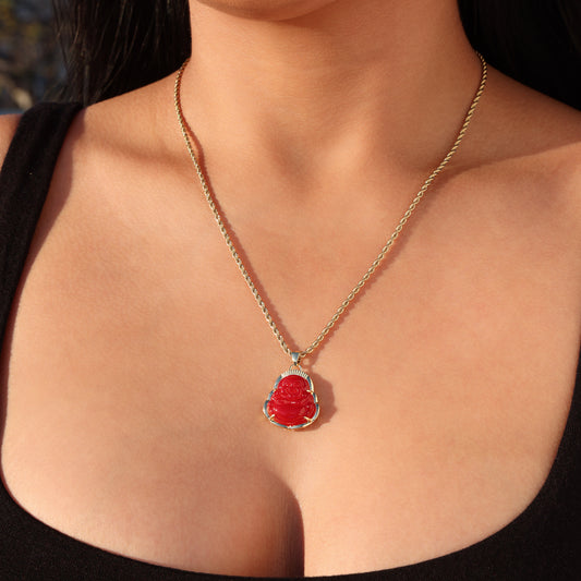Red Buddha Necklace - Gold