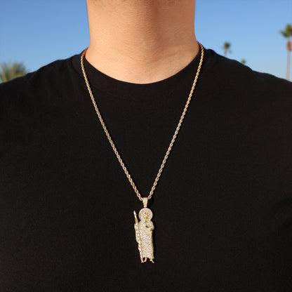 Fully Iced Baguette San Judas Pendant - Gold