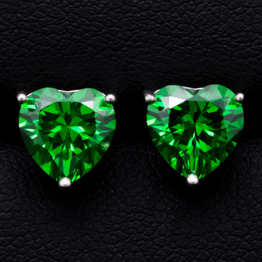 8mm Emerald Heart Cut Diamond Stud Earrings - 925 Silver