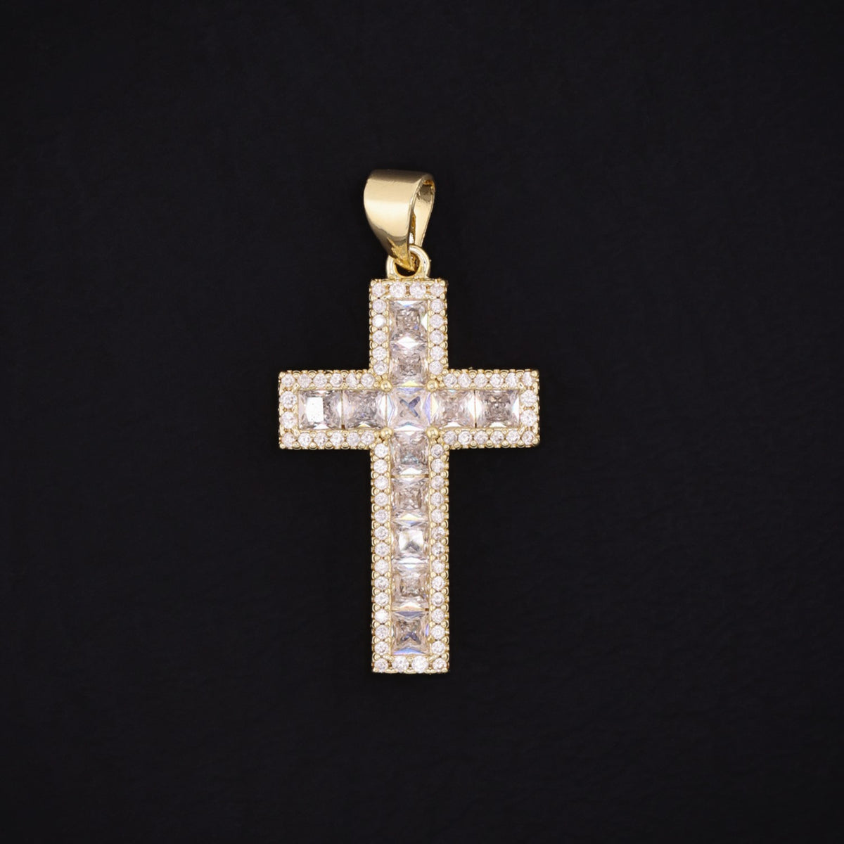 Iced Princess Cut CZ Cross Necklace - Gold