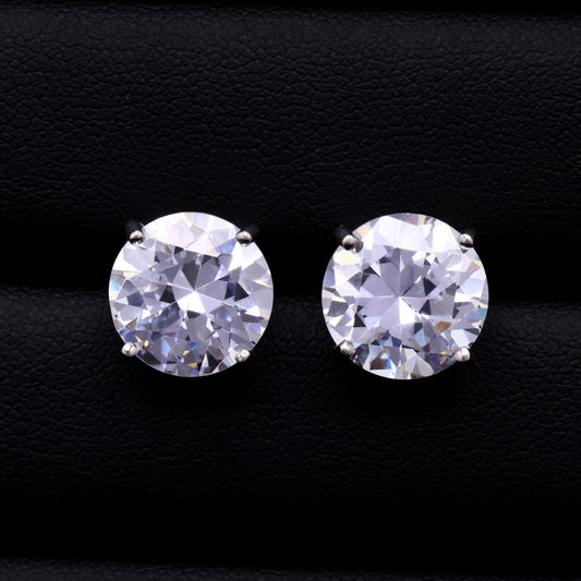 9mm Round Cut Stud Earrings - 925 Silver