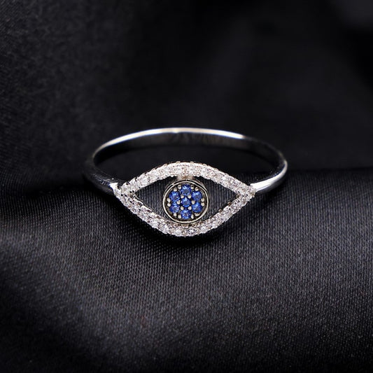 Evil Eye Diamond Ring - 925 Silver