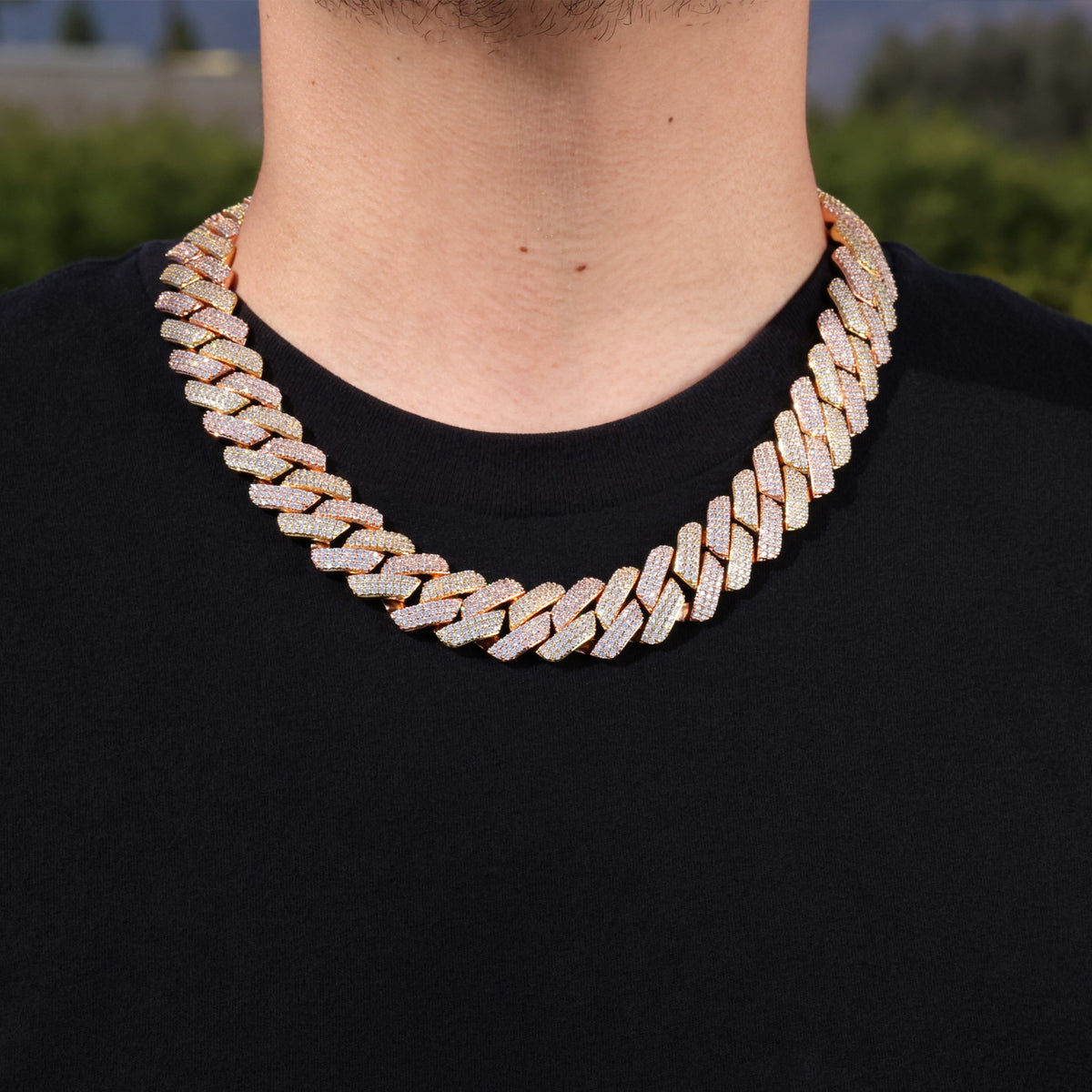 19mm Diamond Prong Link Chain - 2 Tone
