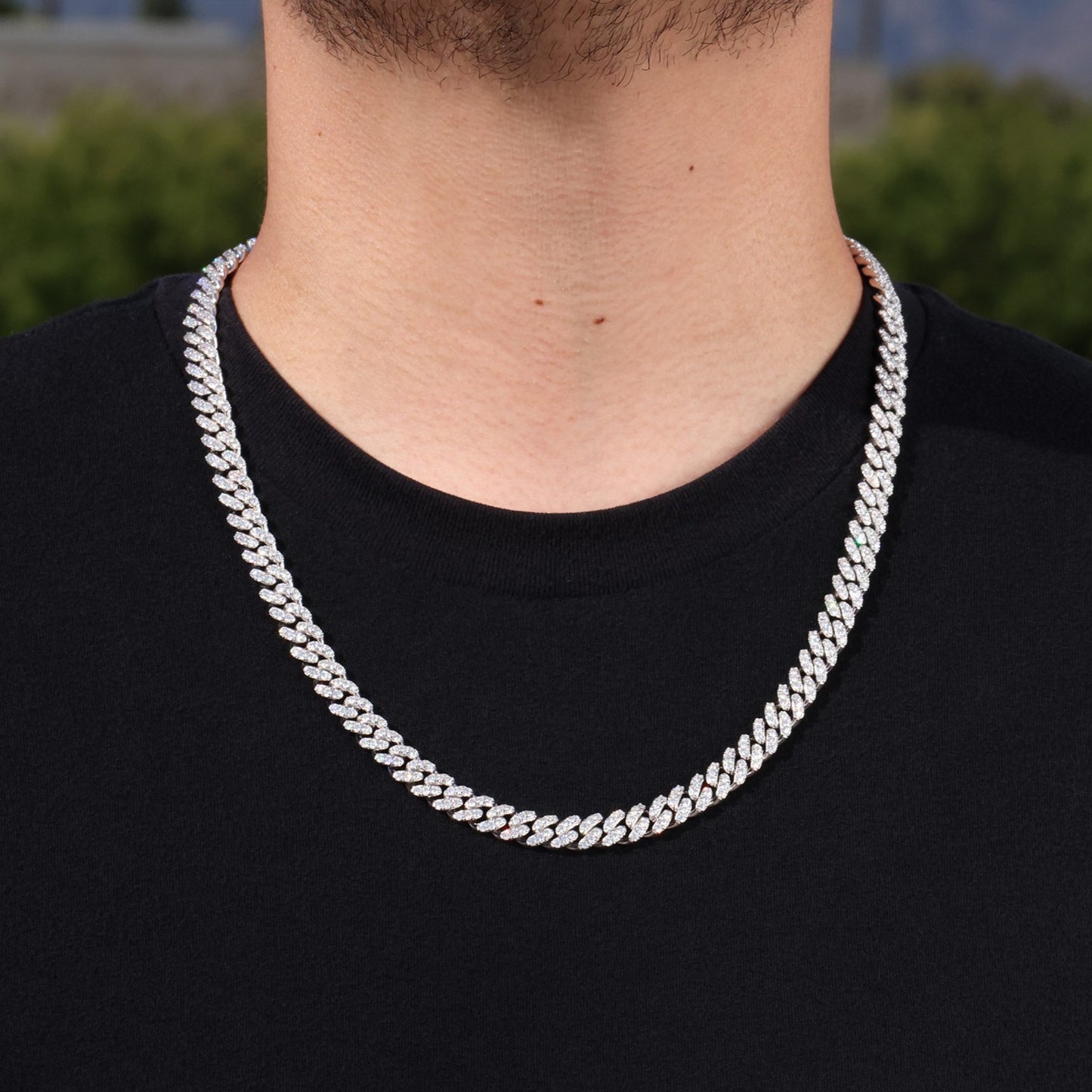 8mm Moissanite Cuban Chain - 925 Silver