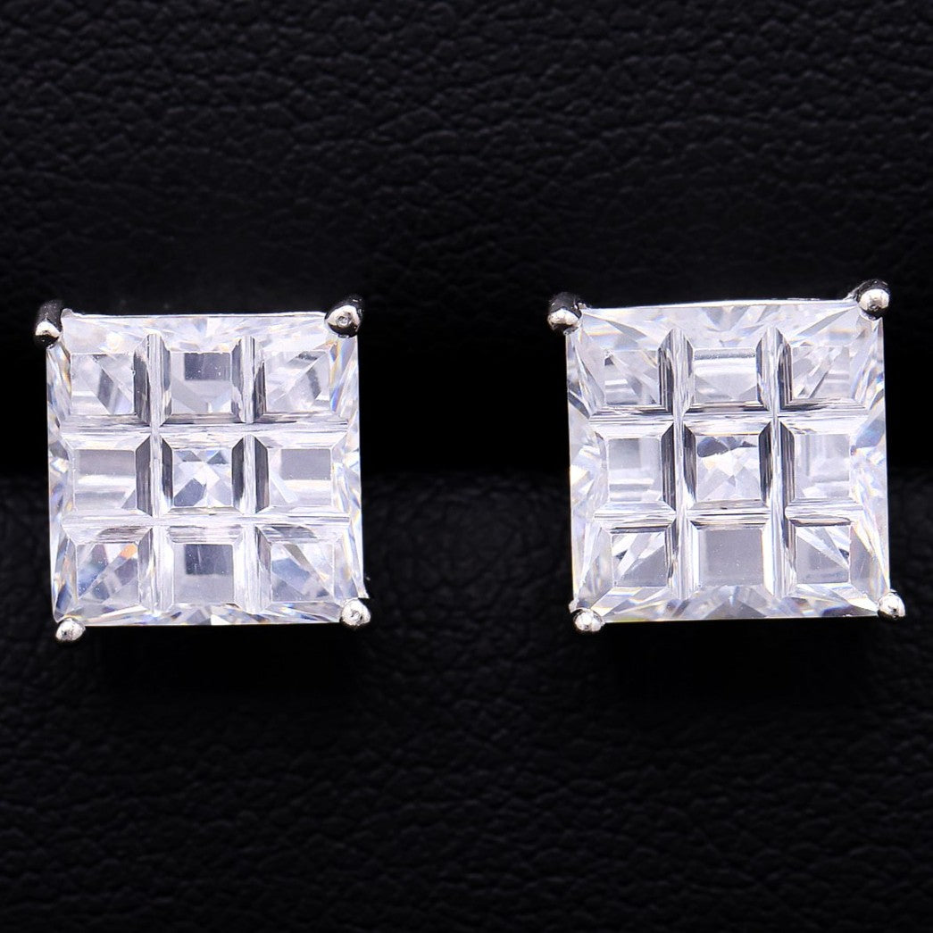 9mm Square Invisible Cut Stud Earrings - 925 Silver
