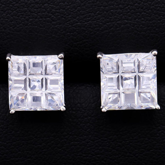9mm Square Invisible Cut Stud Earrings - 925 Silver