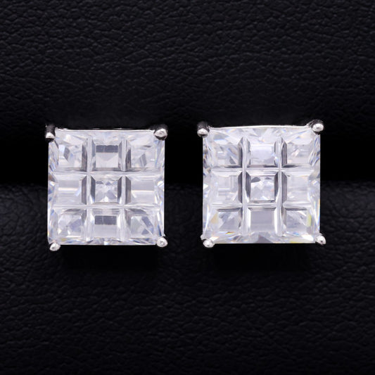 6mm Square Invisible Cut Stud Earrings - 925 Silver