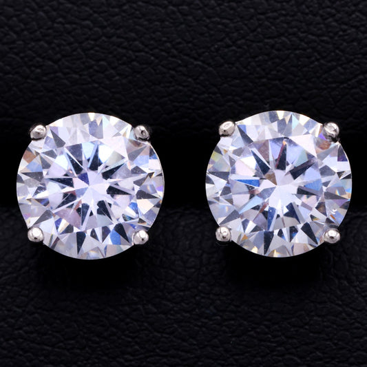 12mm Round Cut Stud Earrings - 925 Silver