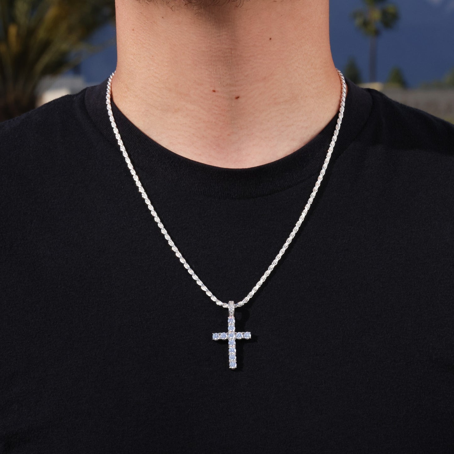 Small Diamond Cross Pendant - 925 Silver
