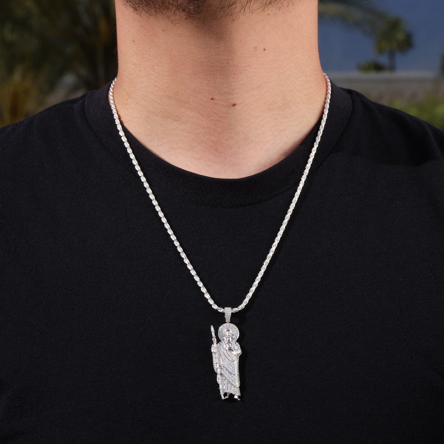 Fully Iced Baguette San Judas Pendant - 925 Silver