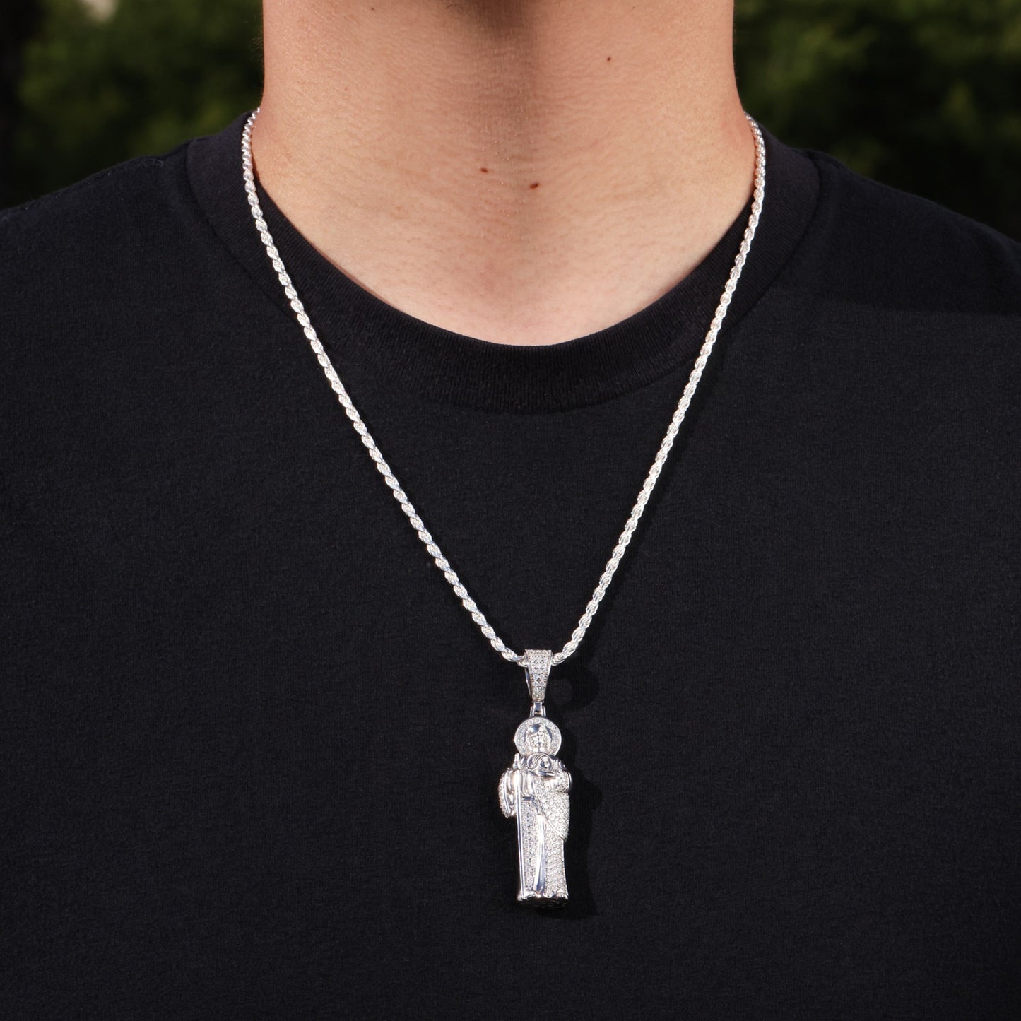Iced Moissanite 3D San Judas Pendant - 925 Silver