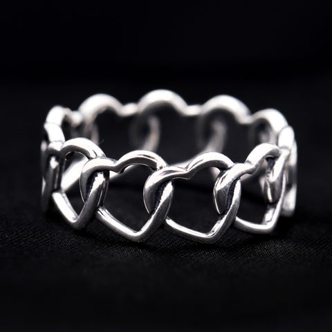Loving Heart Eternity Band Ring - 925 Silver