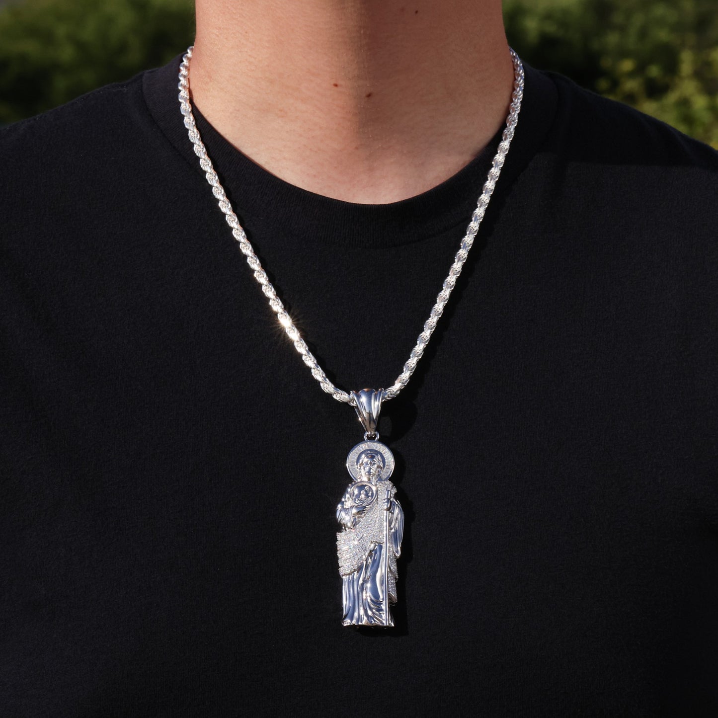 Iced Big Moissanite San Judas Pendant - 925 Silver