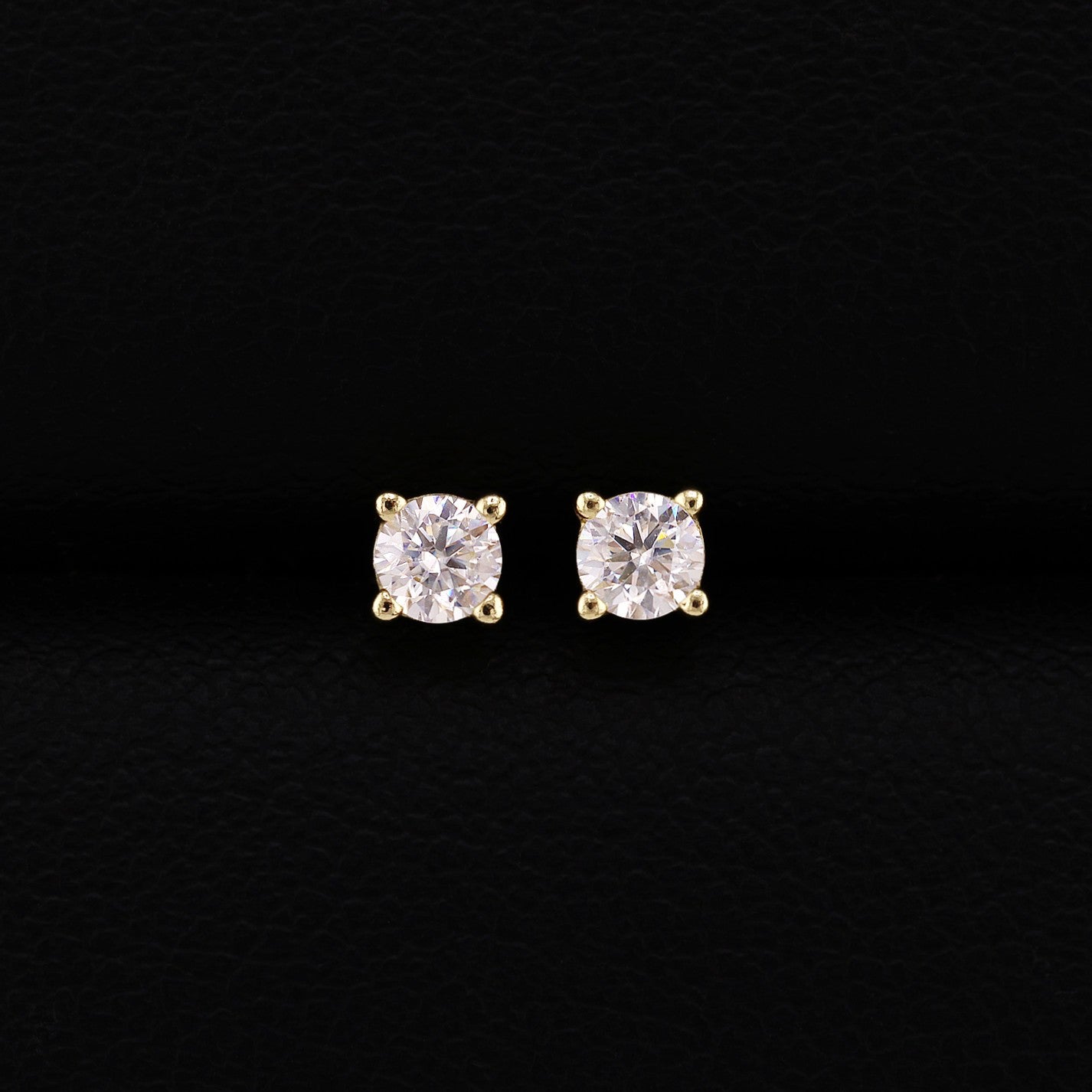 VVS Moissanite Round Cut Stud Earrings - Gold over 925 Silver