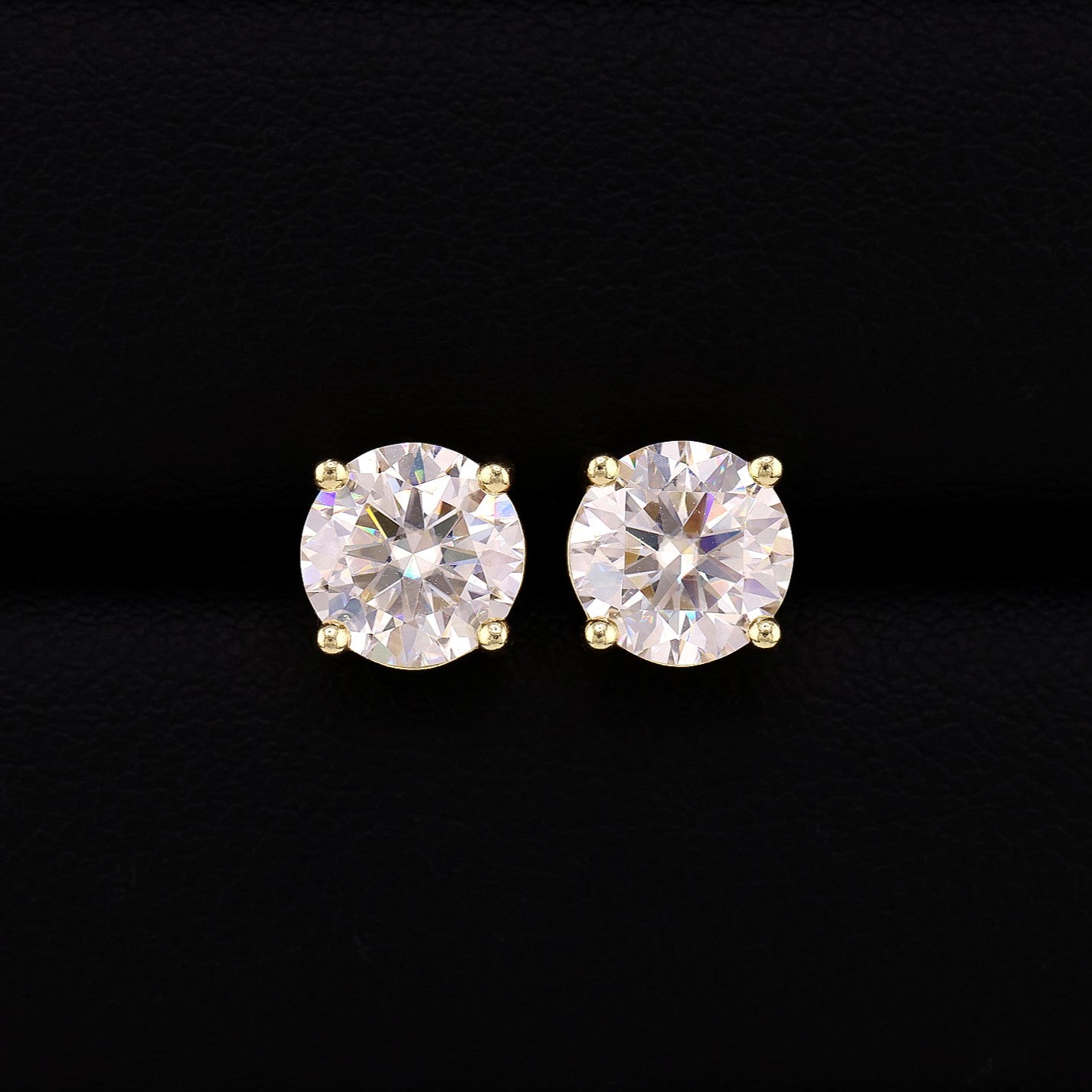 VVS Moissanite Round Cut Stud Earrings - Gold over 925 Silver