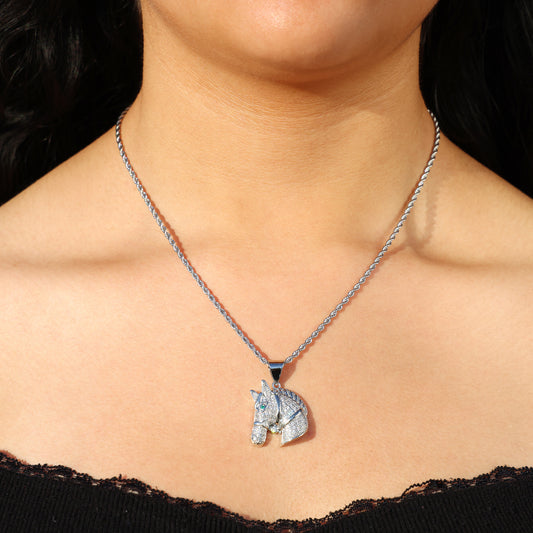 Icy Horse Head Necklace - White Gold