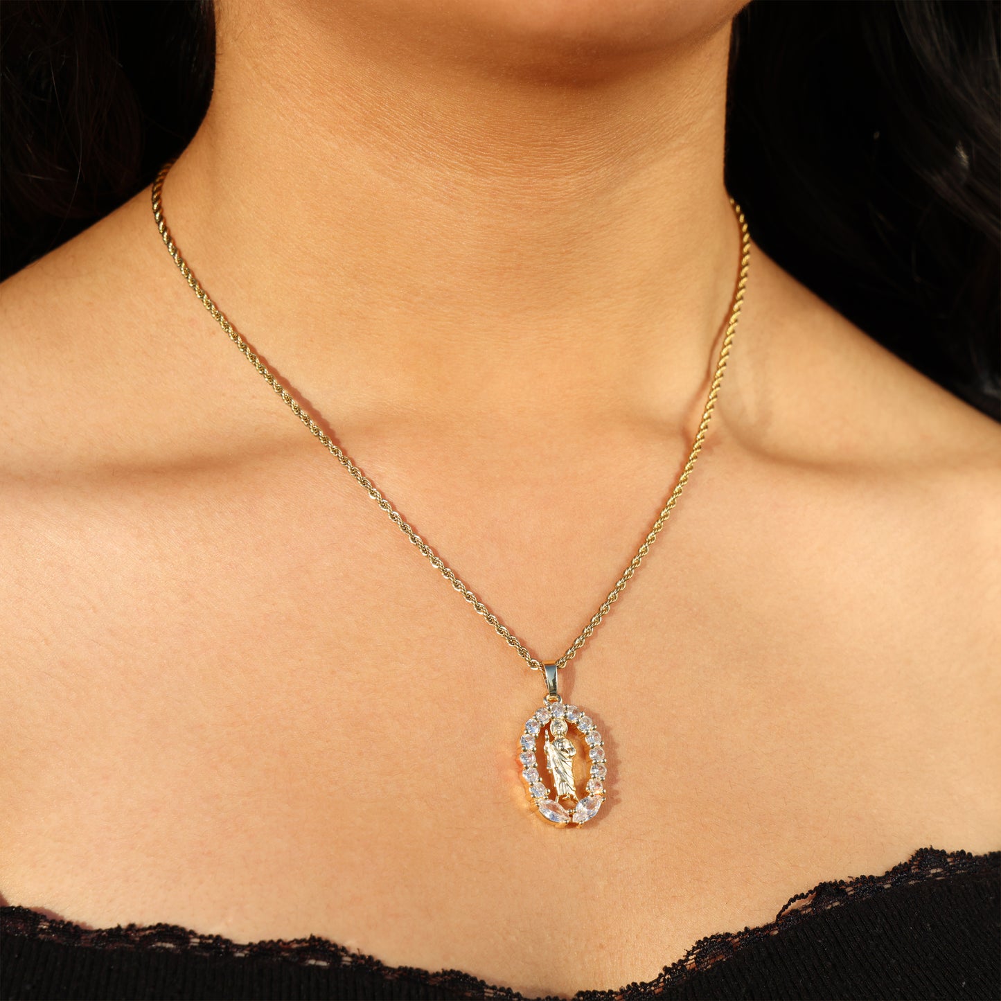 San Judas Gemstone Necklace - Gold