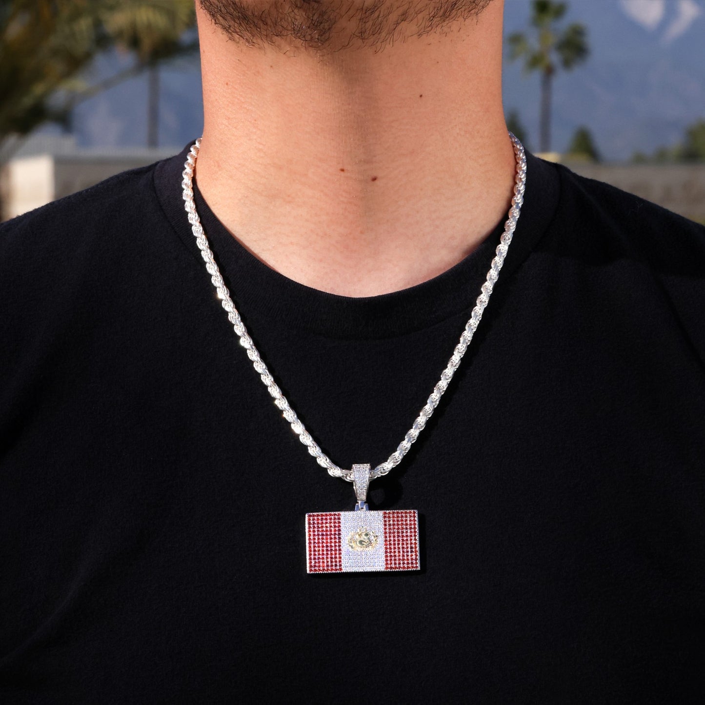 Iced Out Peru Flag Pendant - 925 Silver