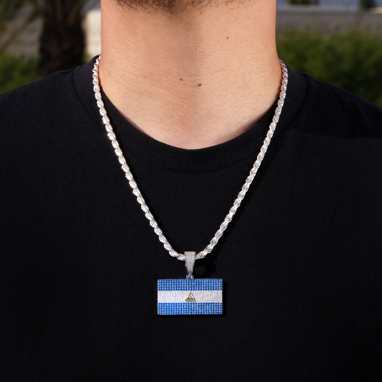Iced out Nicaragua Flag Pendant - 925 Silver