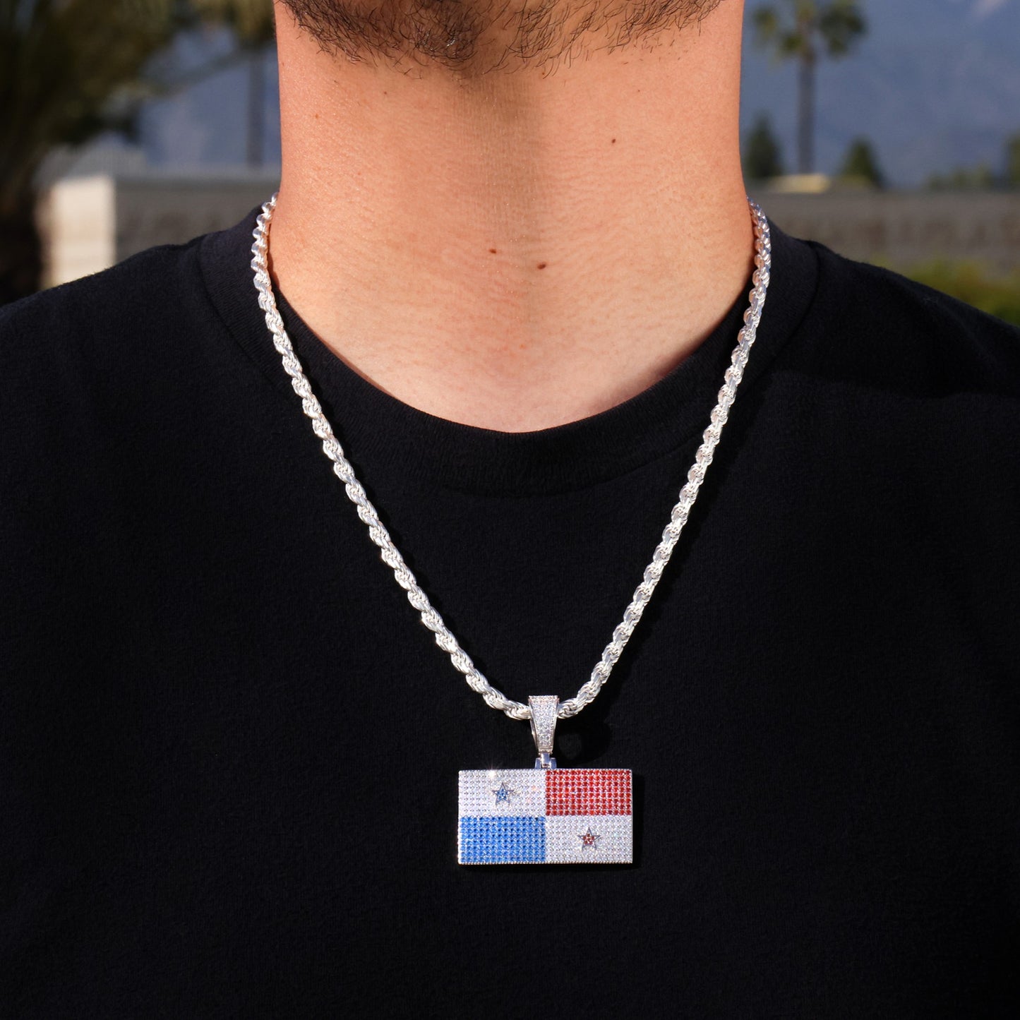 Iced Out Panama Flag Pendant - 925 Silver