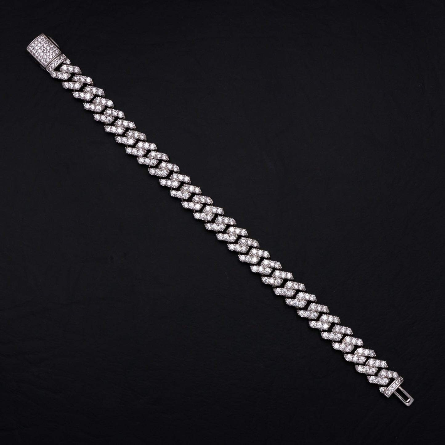 8mm Diamond Prong Link Cuban Bracelet - White Gold