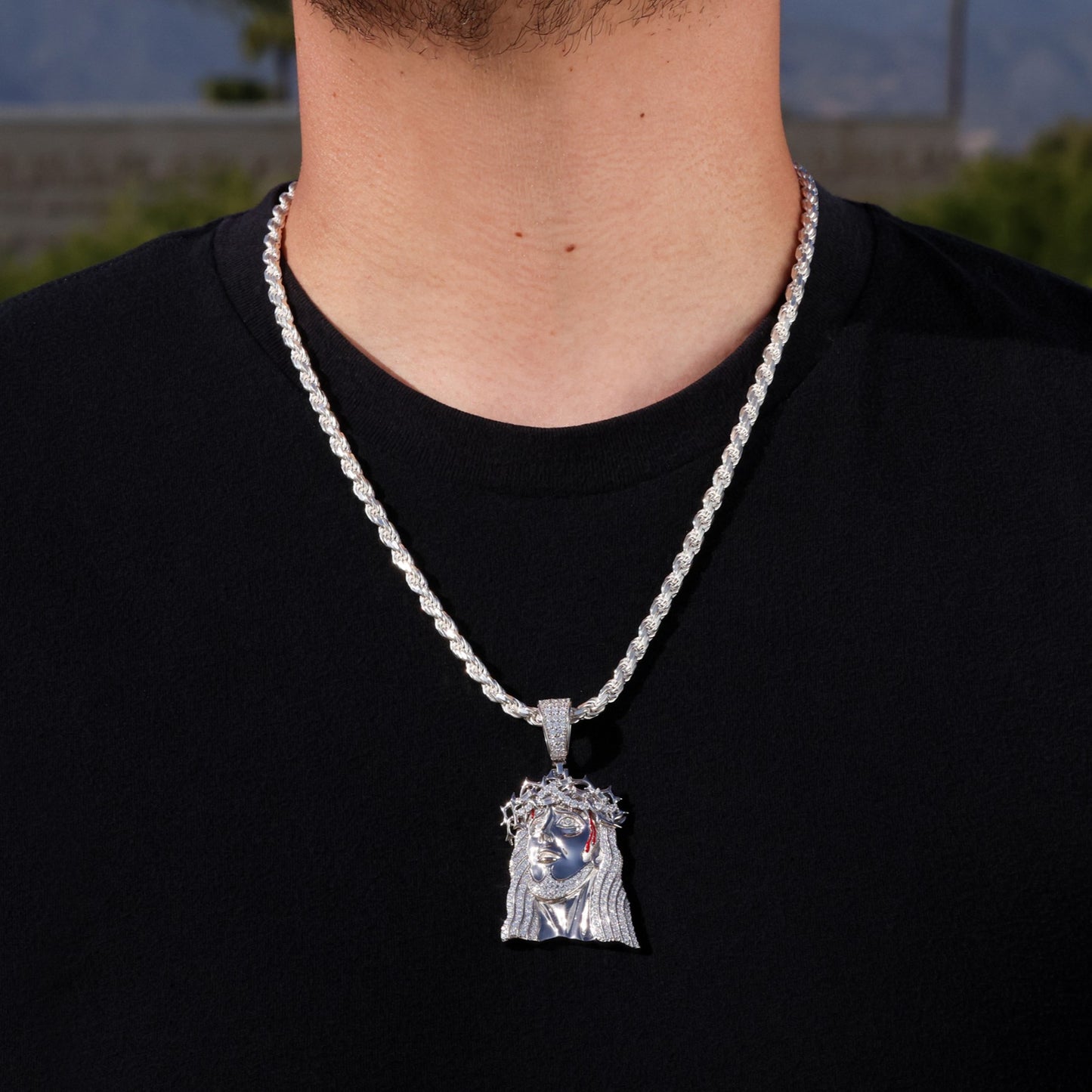 Iced out Jesus Crown Pendant - 925 Silver